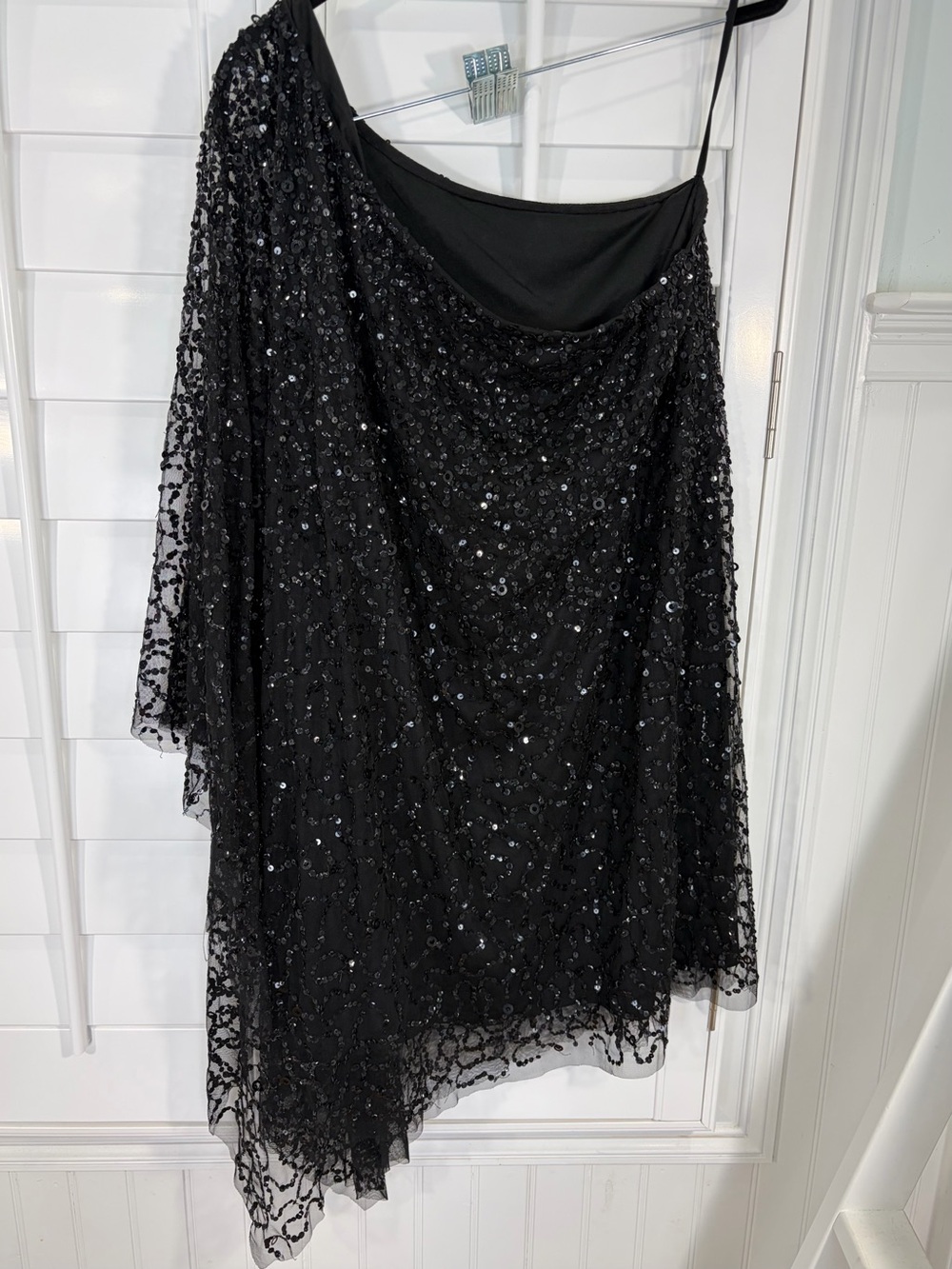 One-Shoulder Black Sequin Cocktail Dress (XL) - Picture 7 of 11